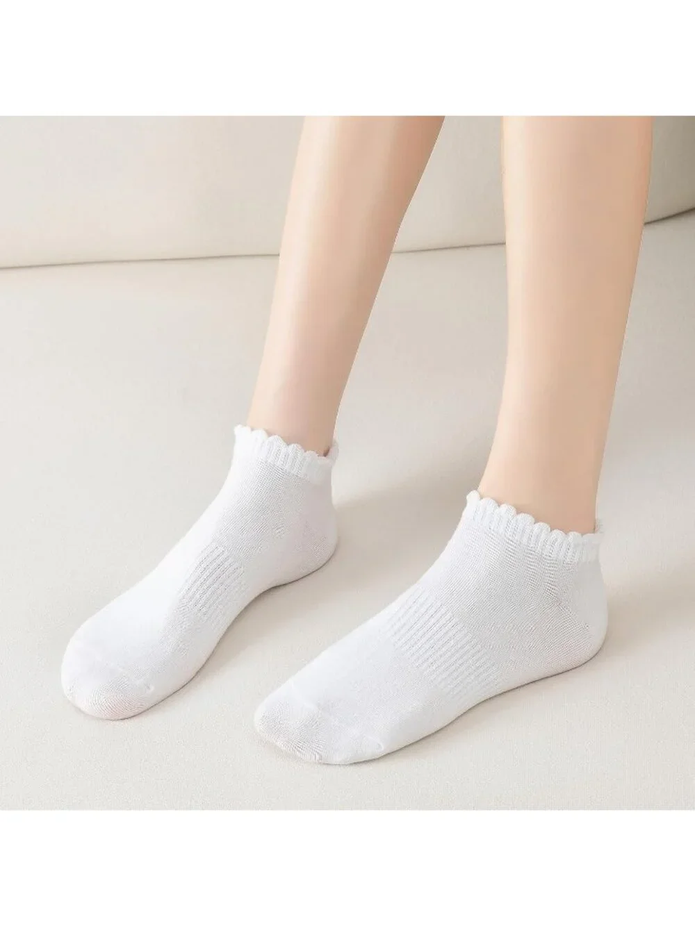 🧦Women's All White No Show Socks Low Cut Non Slip Ruffle Ankle Socks 6 Pairs